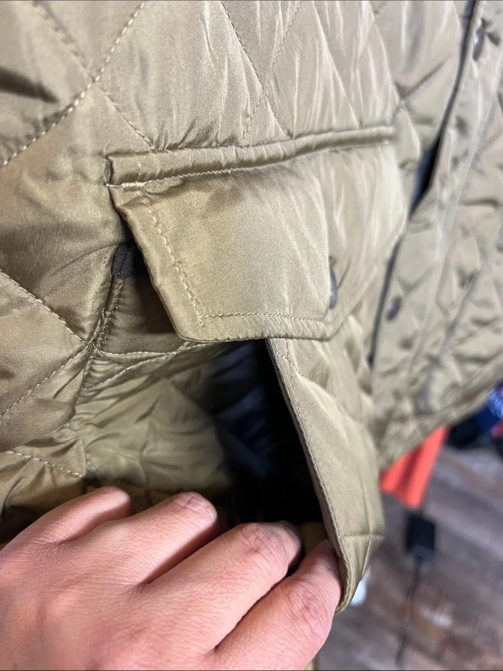 Chaps Quilted Olive Jacket with Brown Corduroy Collar